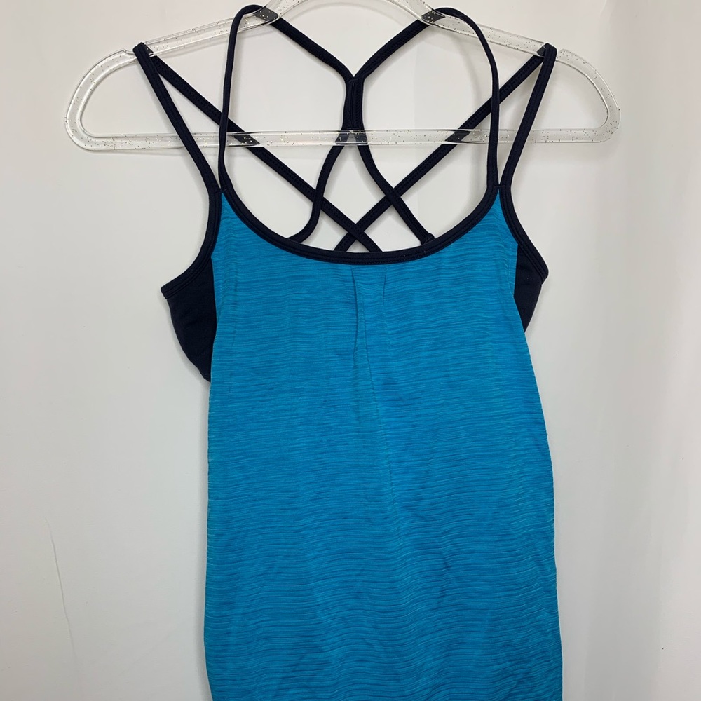 Athleta Built In Bra Criss Cross Tank Top Blue XS